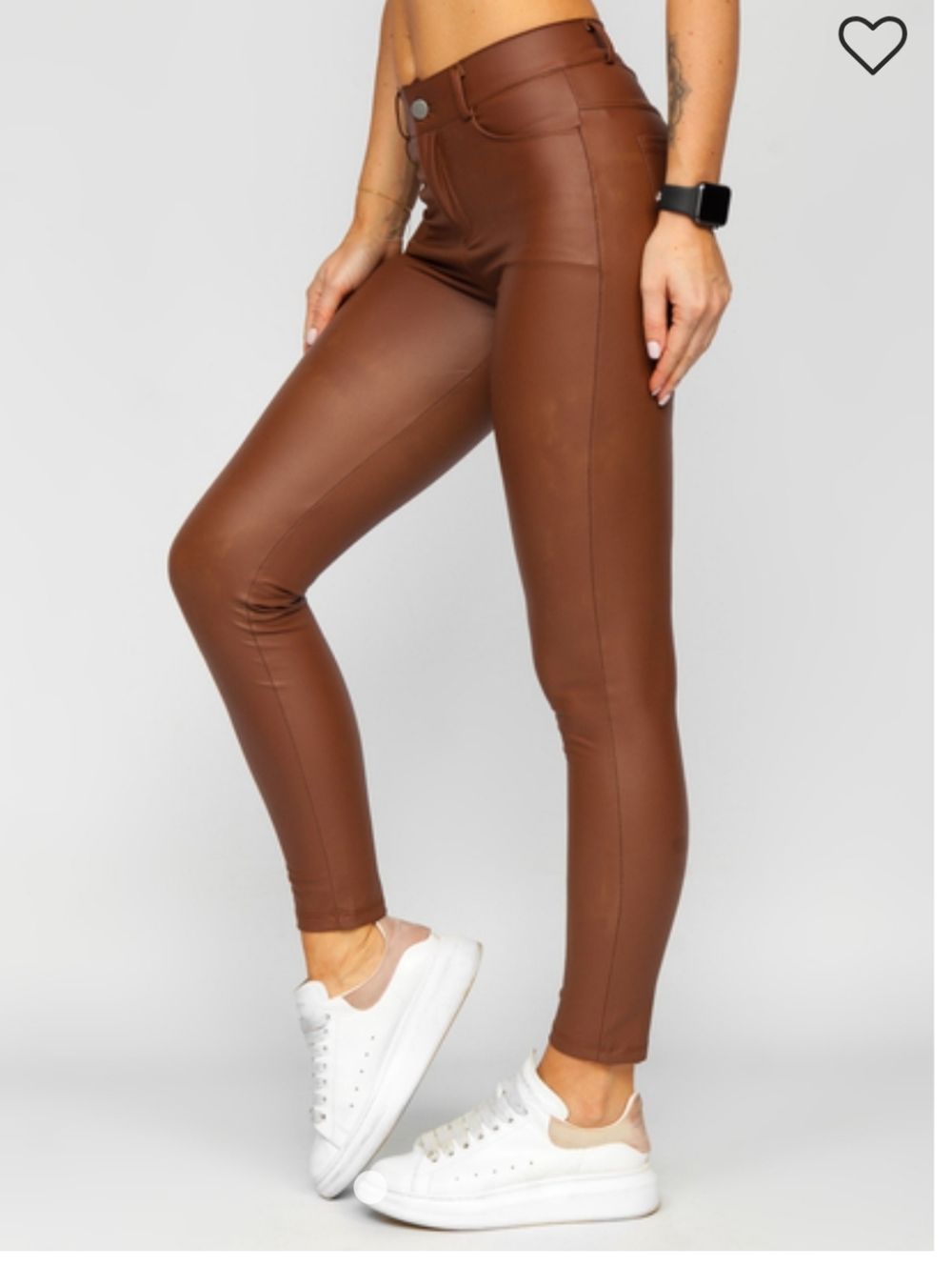 Shinestar High-Rise Faux Leather Skinny Pants in Brown. Size XL Women
